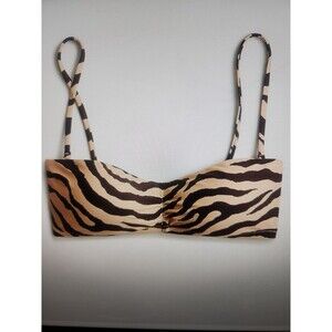 J. Crew Bandeau Bikini Top Zebra Stripe Brown Tan Removeable Straps Size 3X NWT
